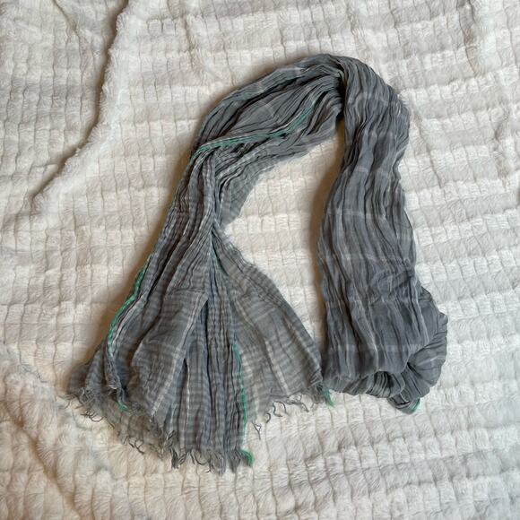Grey Plaid Fringe Raw Hem Lightweight Scarf - Picture 1 of 2